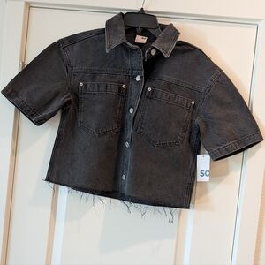 SO Charcoal Cropped Denim Shirt Size M NWT